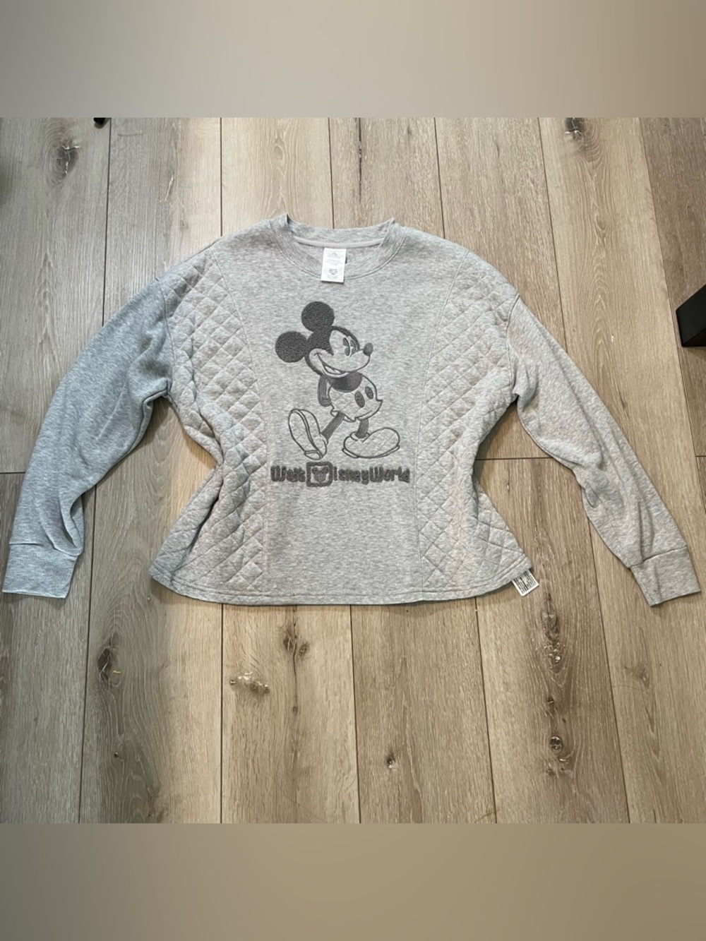 Disney Parks Quilted Mickey Mouse Gray Pullover Sweatshirt - Boutique Style M
